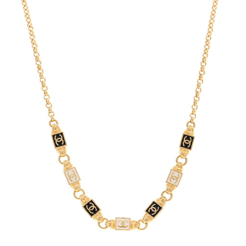 Metal Enamel CC Squares Choker Gold White Black