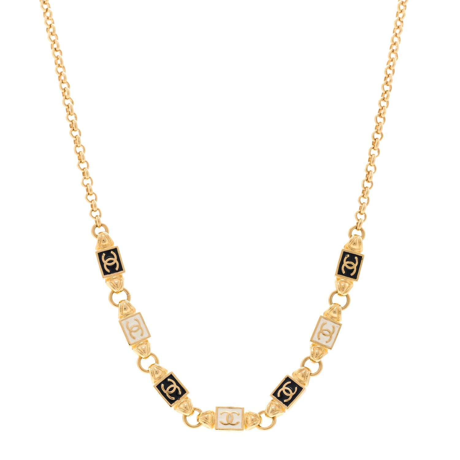 Metal Enamel CC Squares Choker Gold White Black