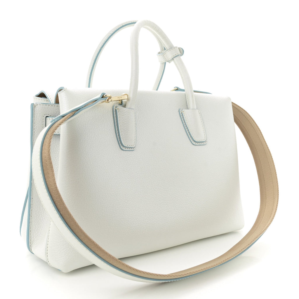 Grained Calfskin Medium Milla Tote White Flake