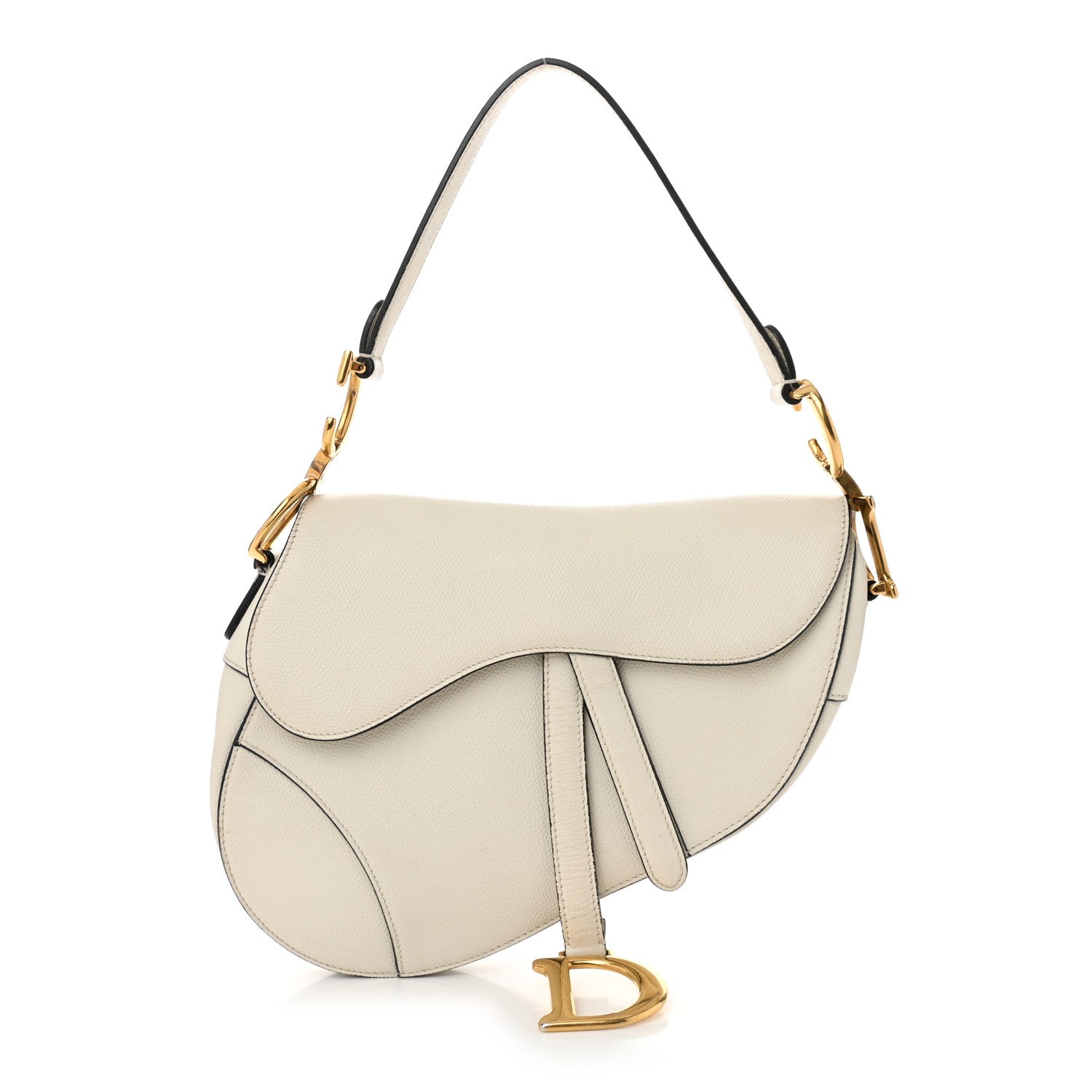 Grained Calfskin Saddle Bag White