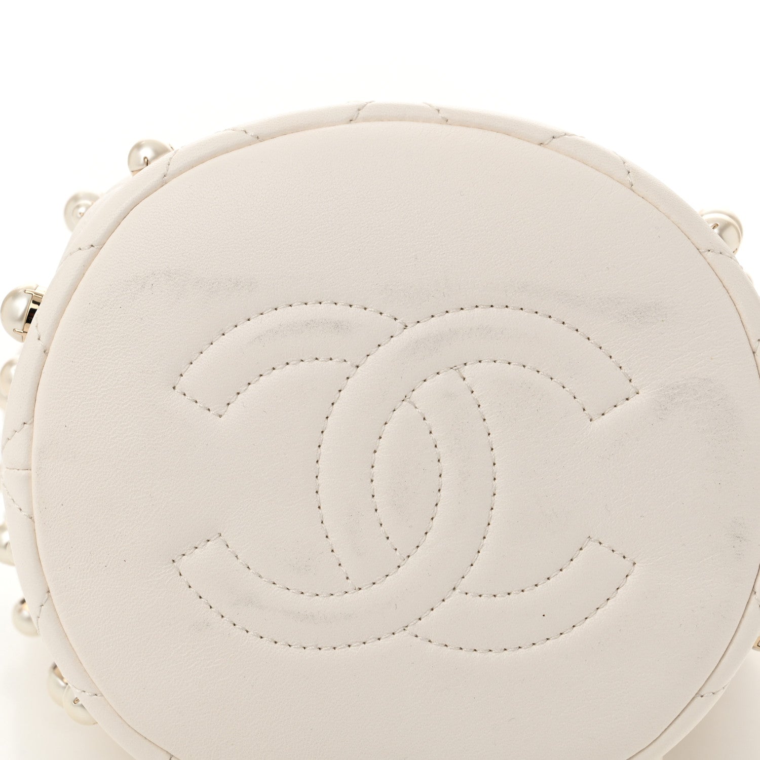 Lambskin Quilted Pearl About Pearls Drawstring Bag White