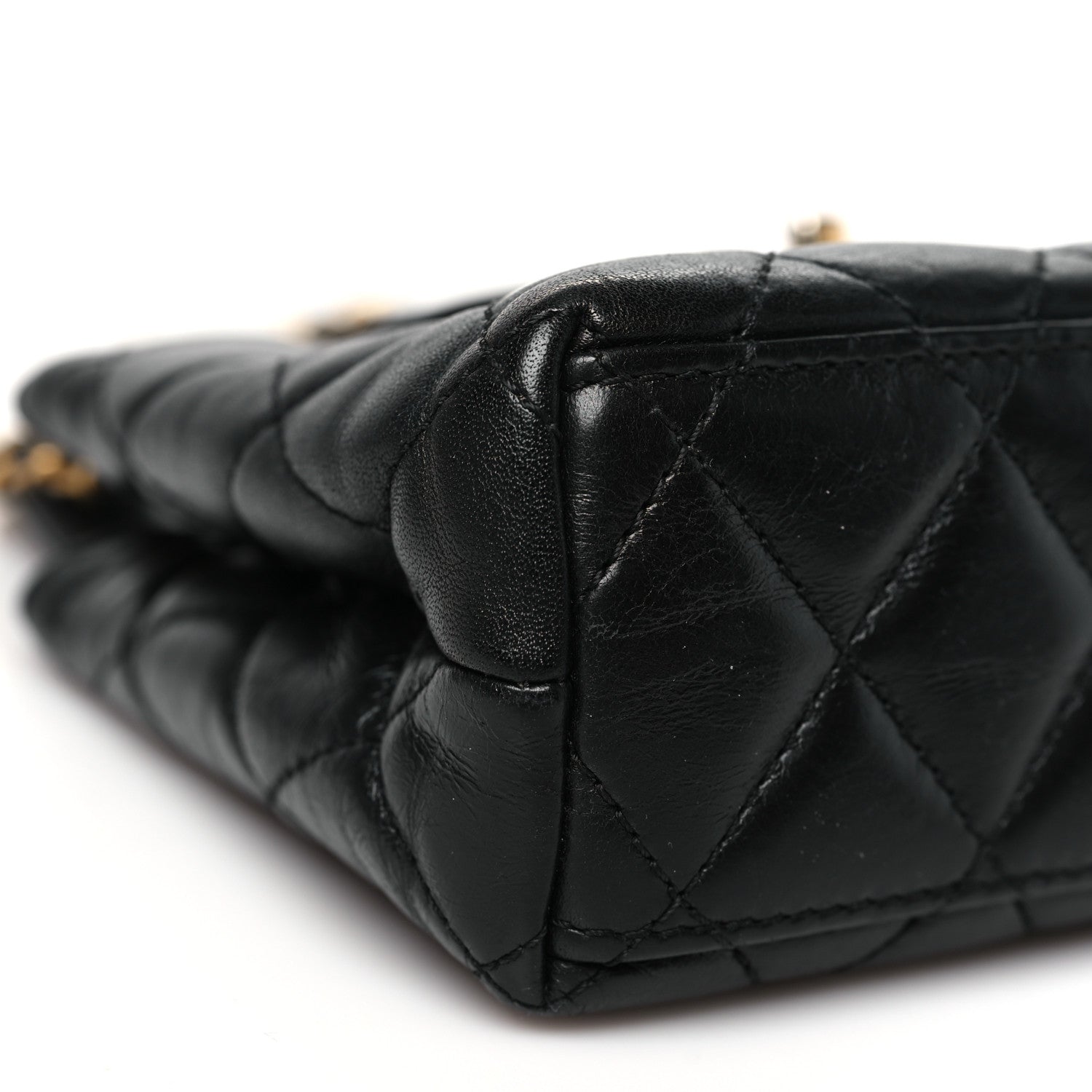 Shiny Aged Calfskin Quilted Nano Kelly Shopper Black