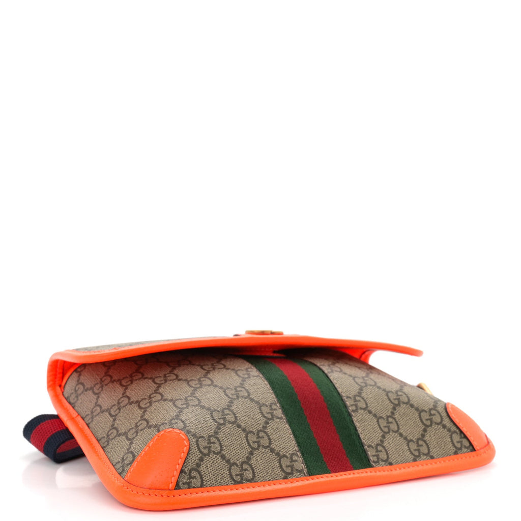 GG Supreme Monogram Web Small Ophidia Belt Bag Beige Ebony Orange