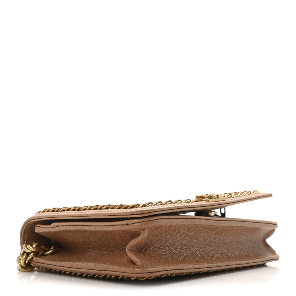 Caviar Quilted Chain Around Boy Wallet On Chain WOC Beige