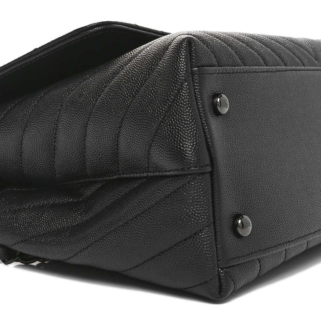 Caviar Chevron Quilted Small Coco Handle Flap So Black