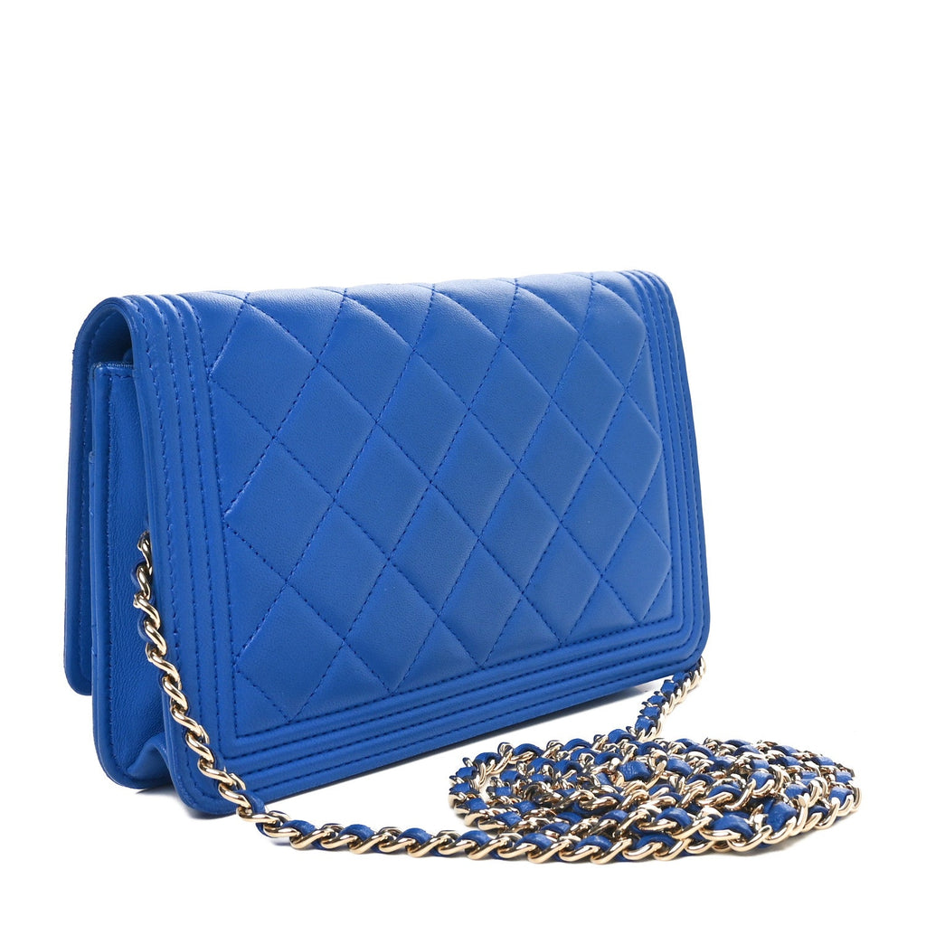 Lambskin Quilted Boy Wallet On Chain WOC Blue