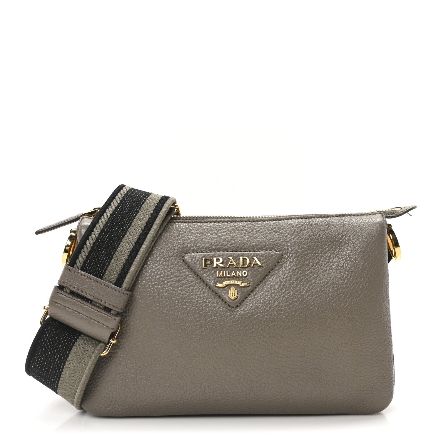 Vitello Daino Soft Mini Zippered Shoulder Bag Clay Grey