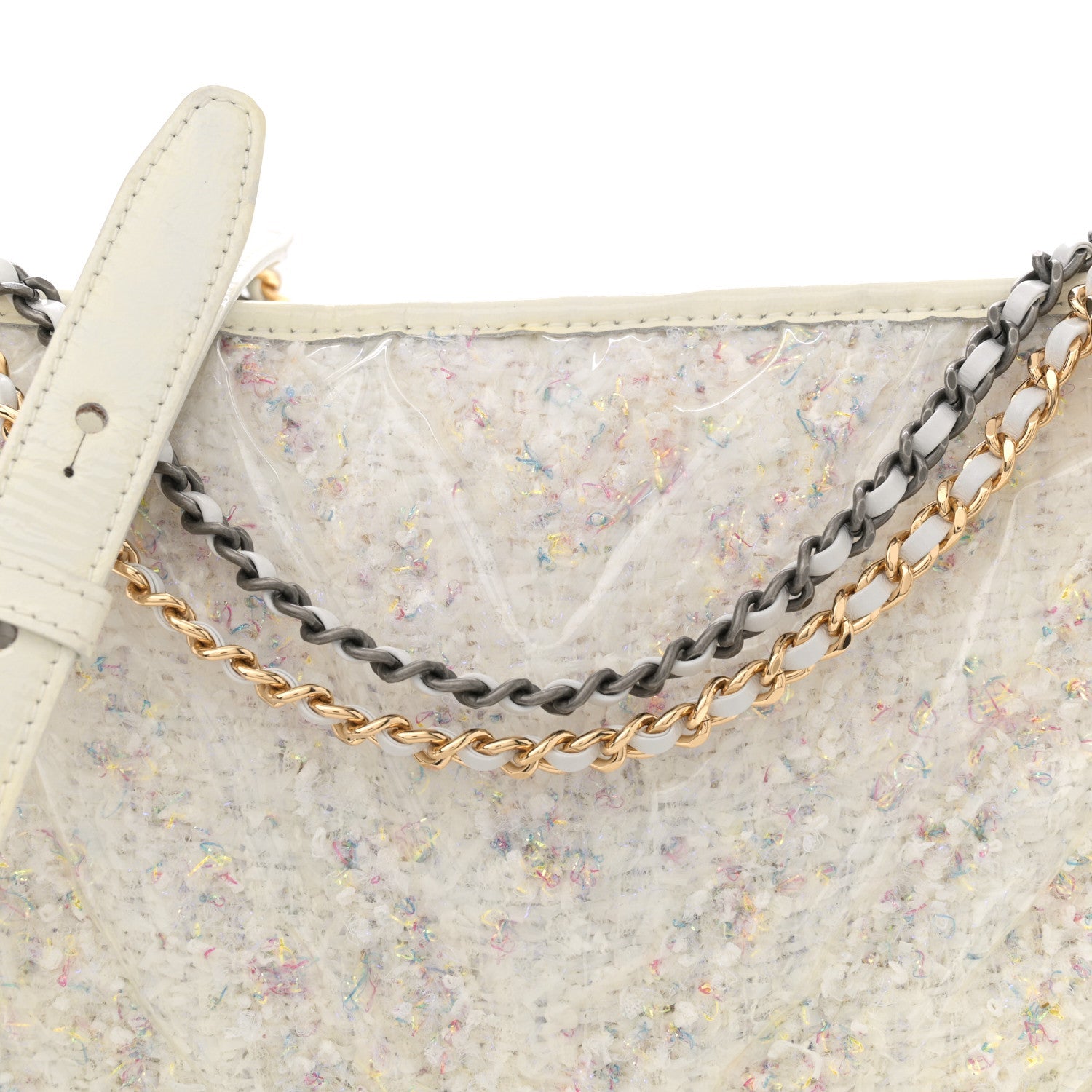Tweed PVC Patent Chevron Quilted Medium Gabrielle Hobo White