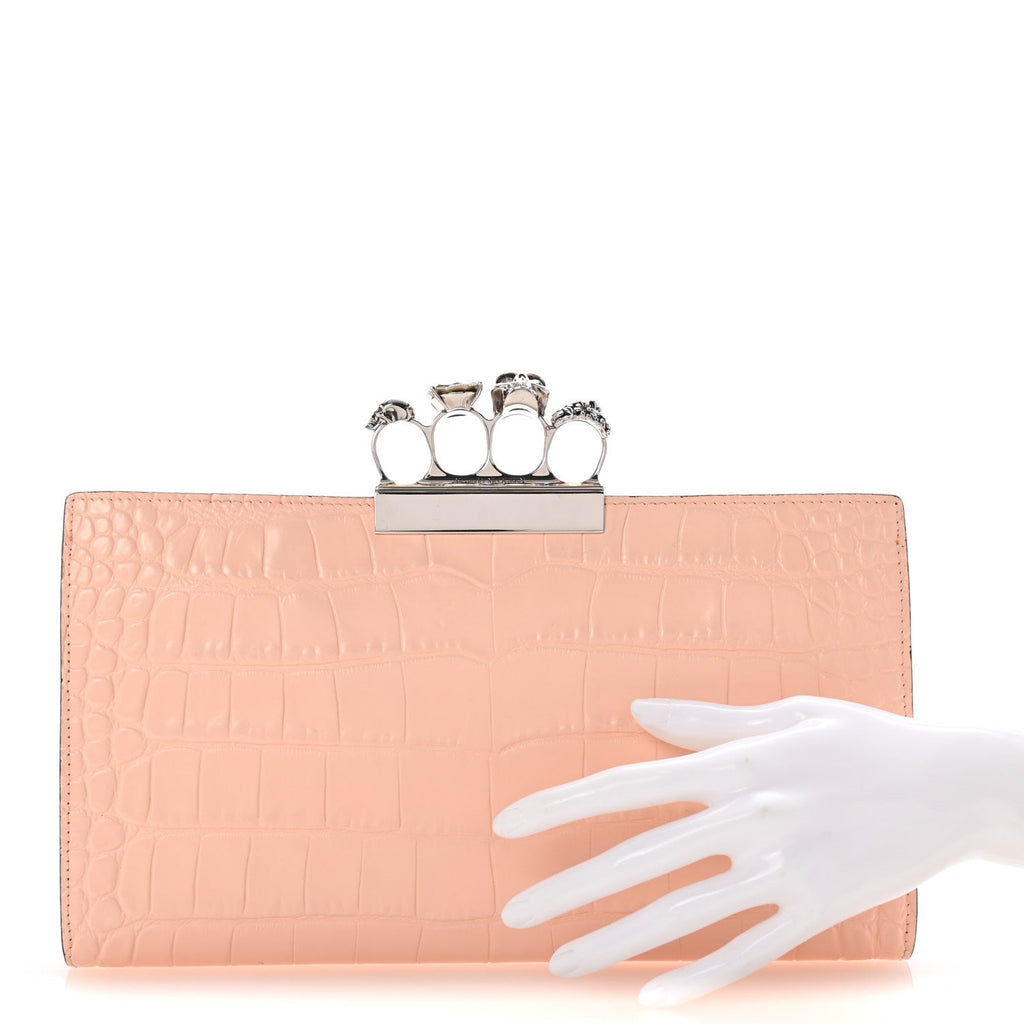Calfskin Crocodile Embossed Knuckle Flat Clutch Colurie Colurie Ivory