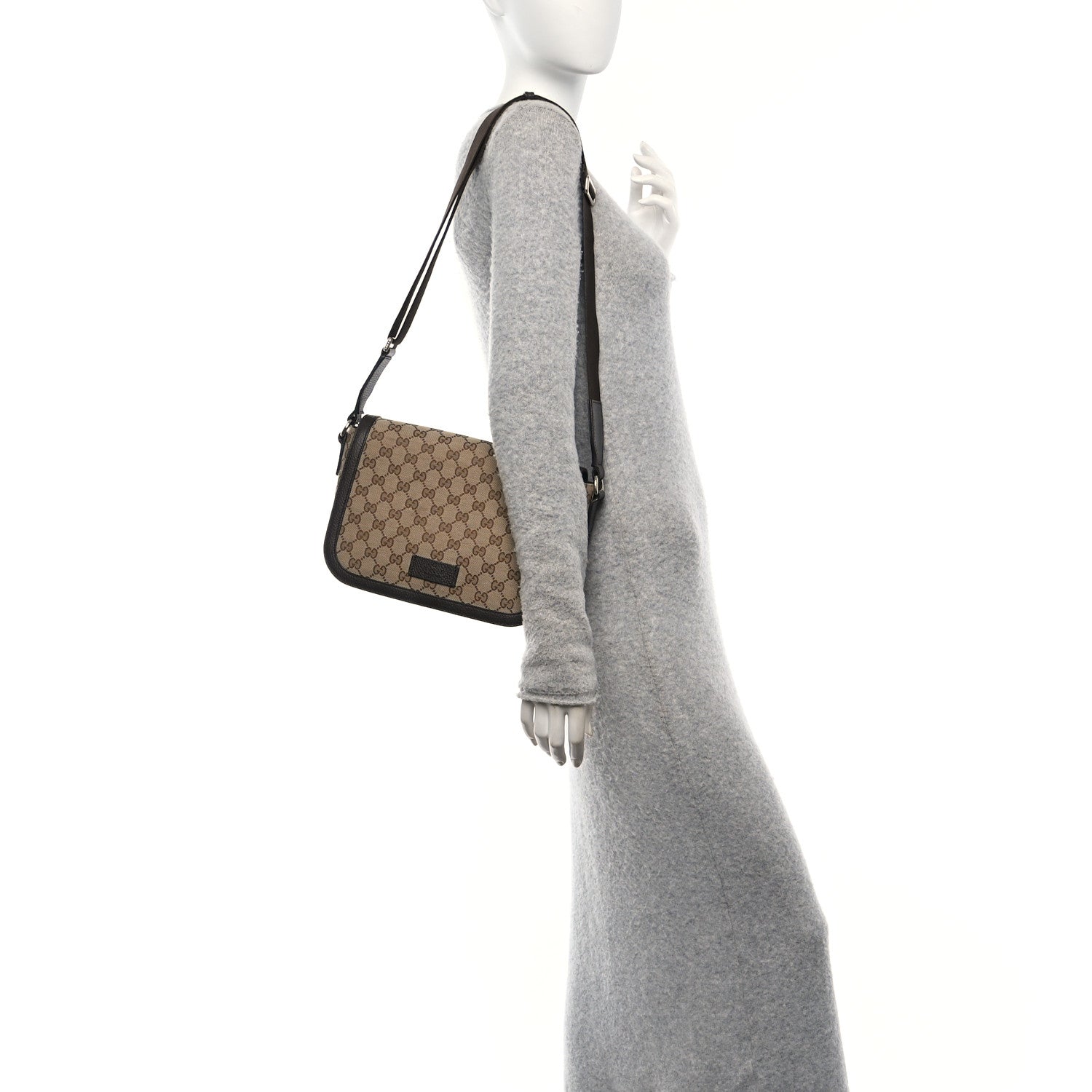 Monogram Flap Messenger Bag Beige Dark Brown
