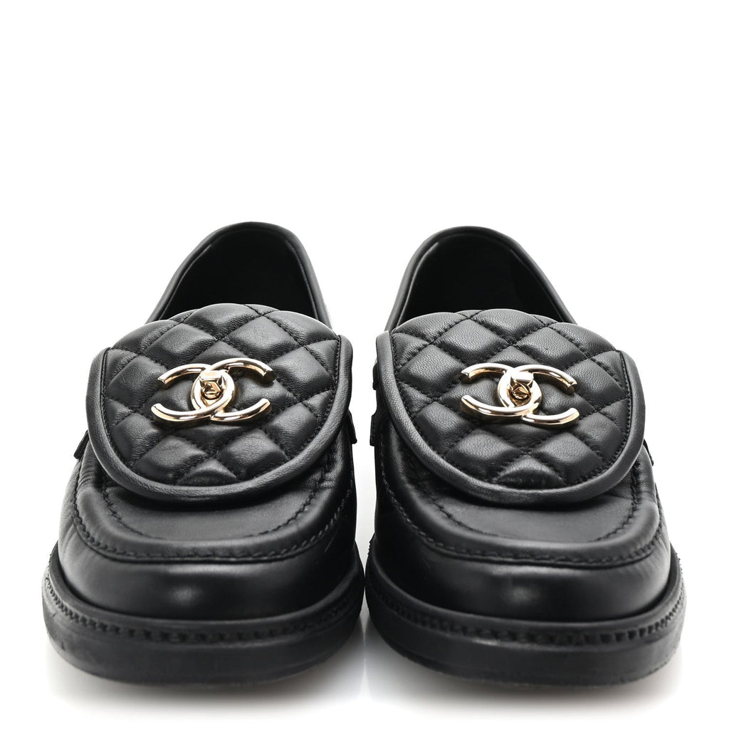 Lambskin Quilted CC Turnlock Loafers 37.5 Black