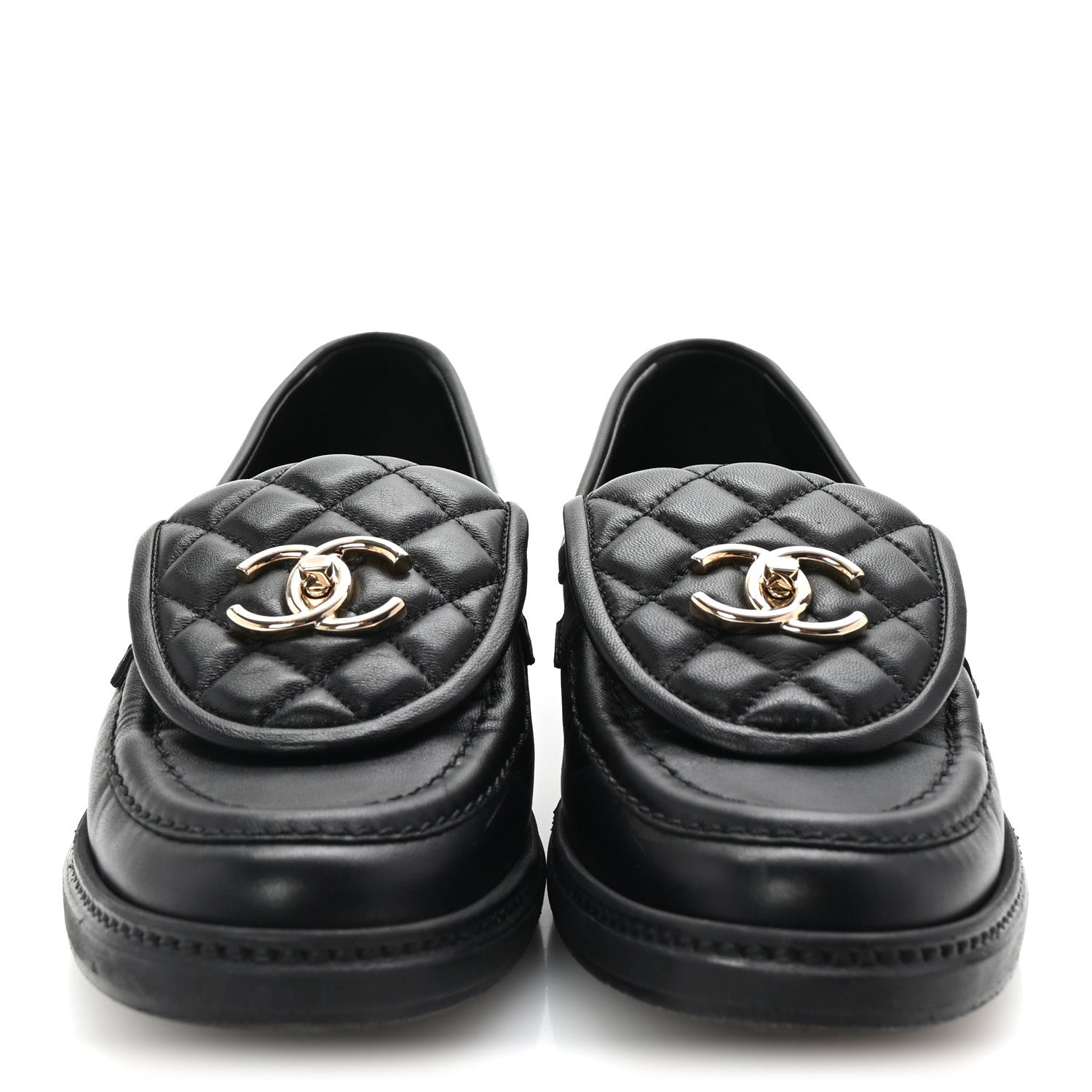 Lambskin Quilted CC Turnlock Loafers 37.5 Black
