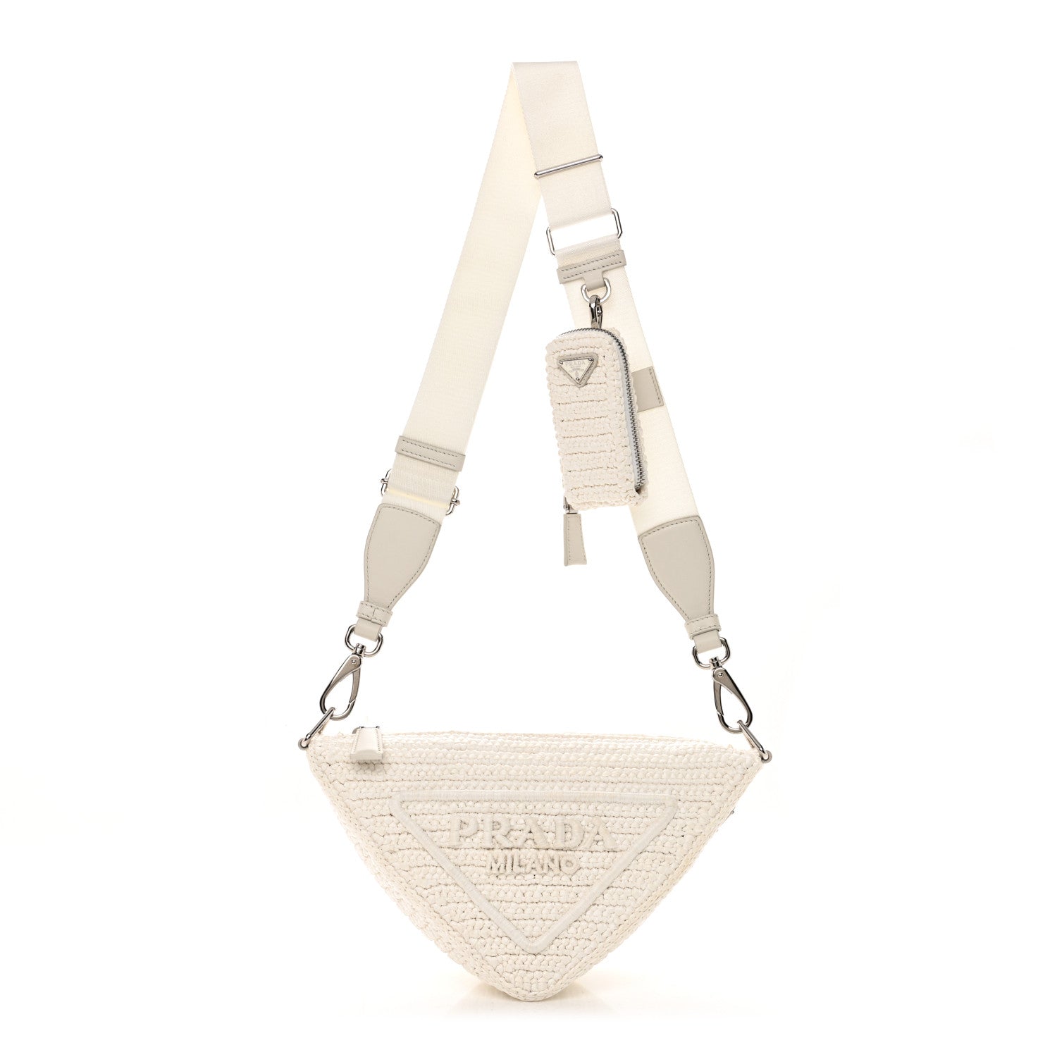 Yarn Raffia Effect Crochet Triangle Shoulder Bag White