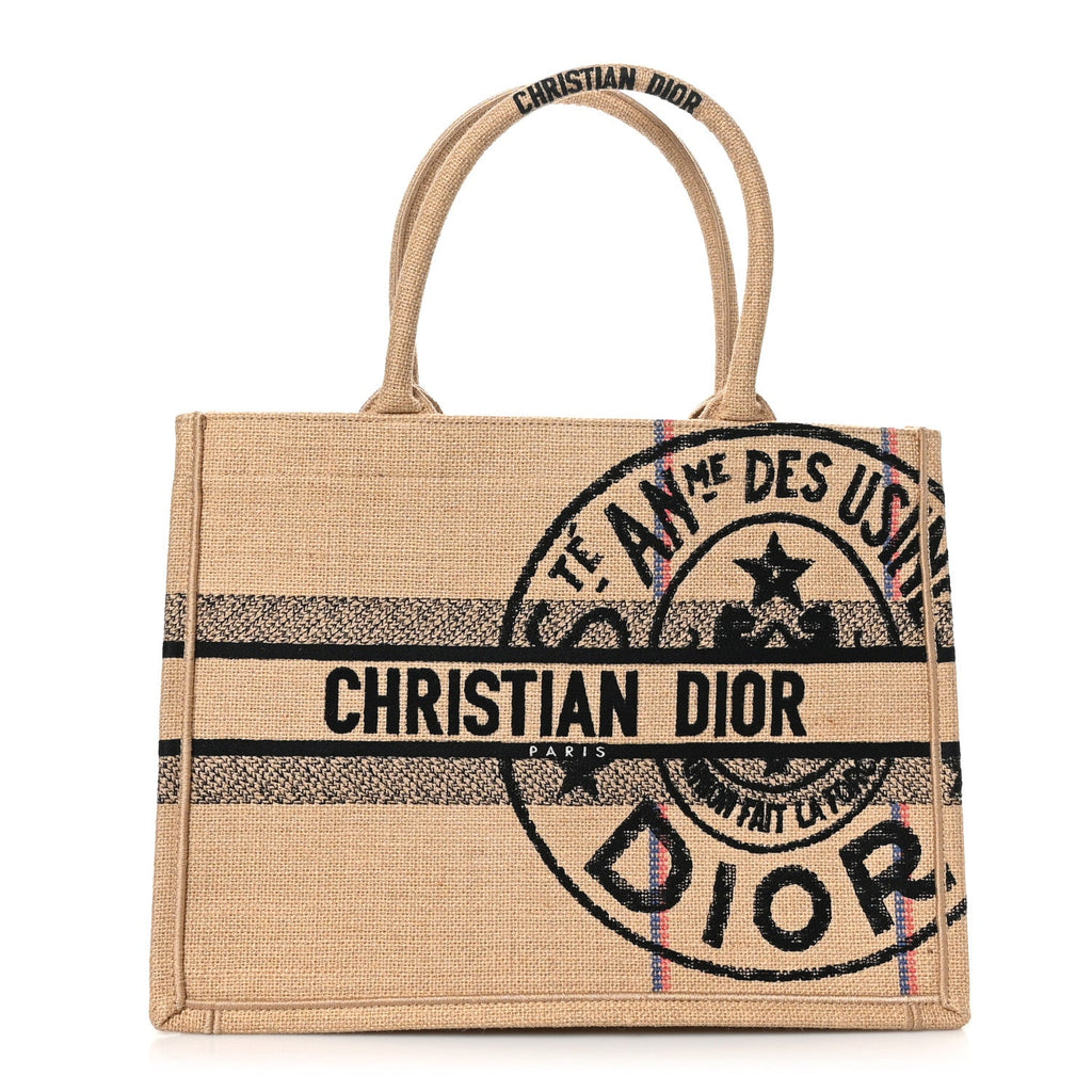 Canvas Jute Embroidered Medium Book Tote Black Beige
