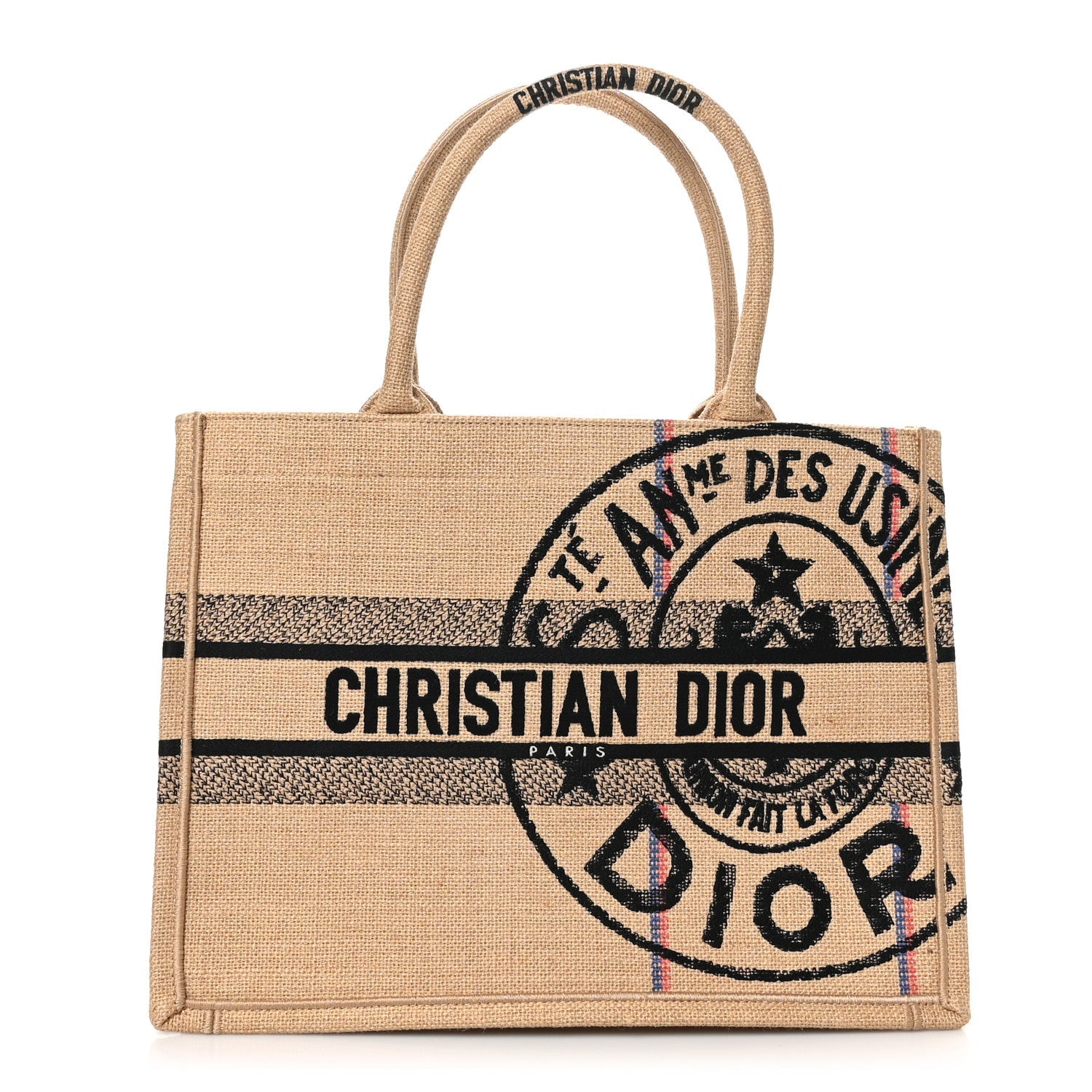 Canvas Jute Embroidered Medium Book Tote Black Beige