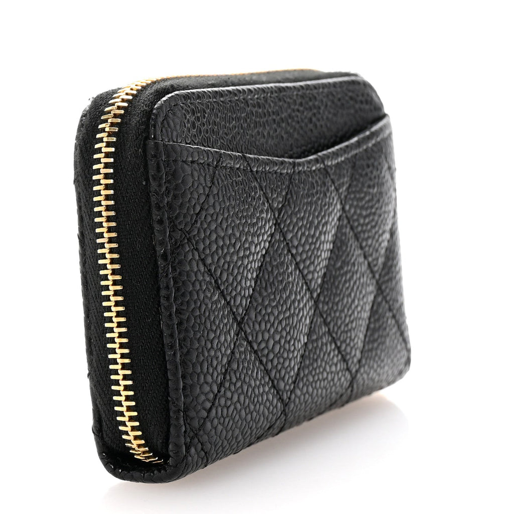Caviar Quilted Zip Coin Purse Black
