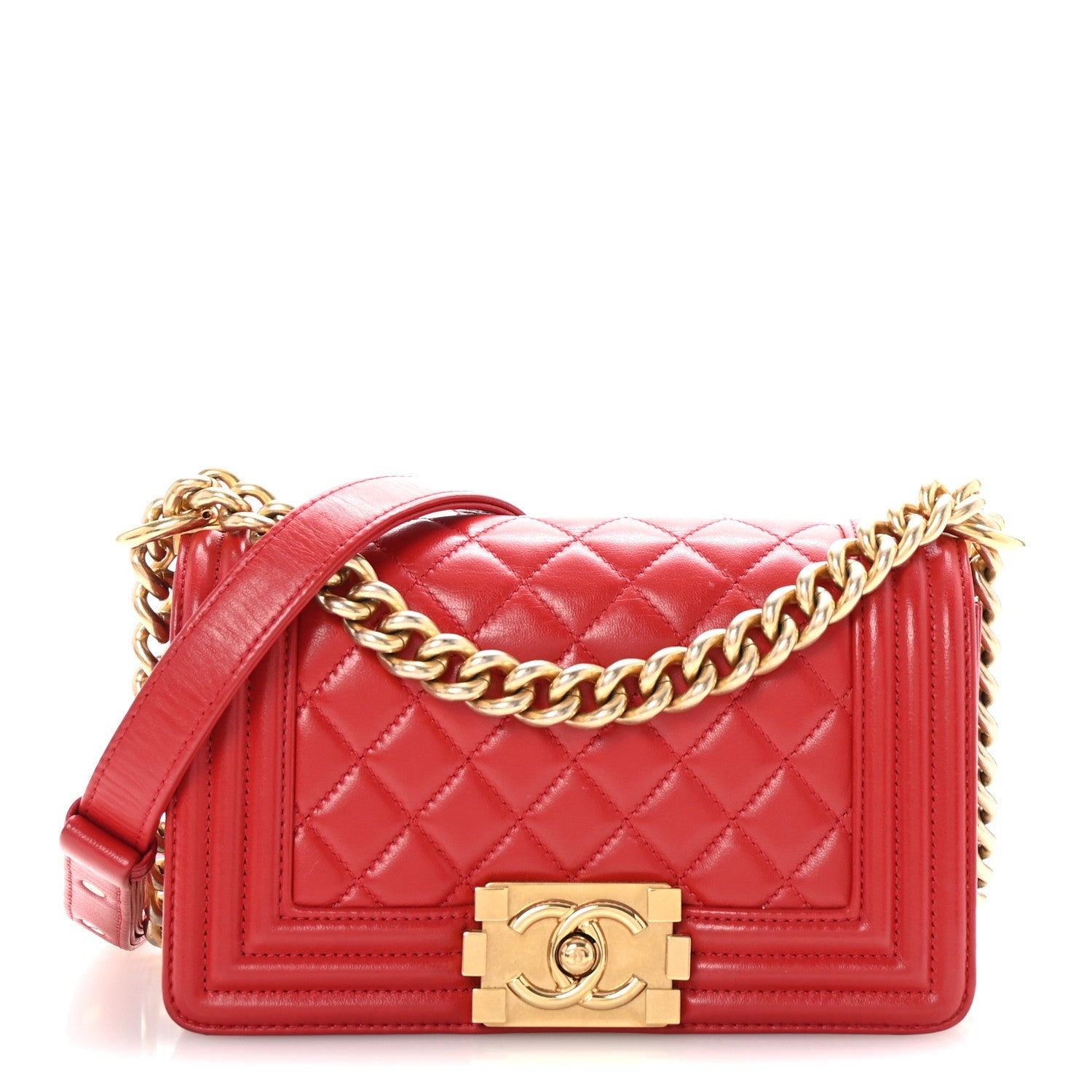 Lambskin Quilted Small Boy Flap Red