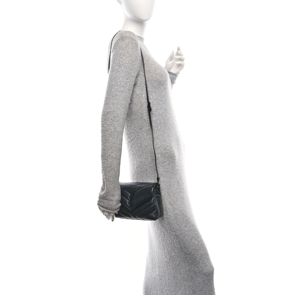 Calfskin Y Quilted Monogram Monochrome Toy Loulou Crossbody Bag Black