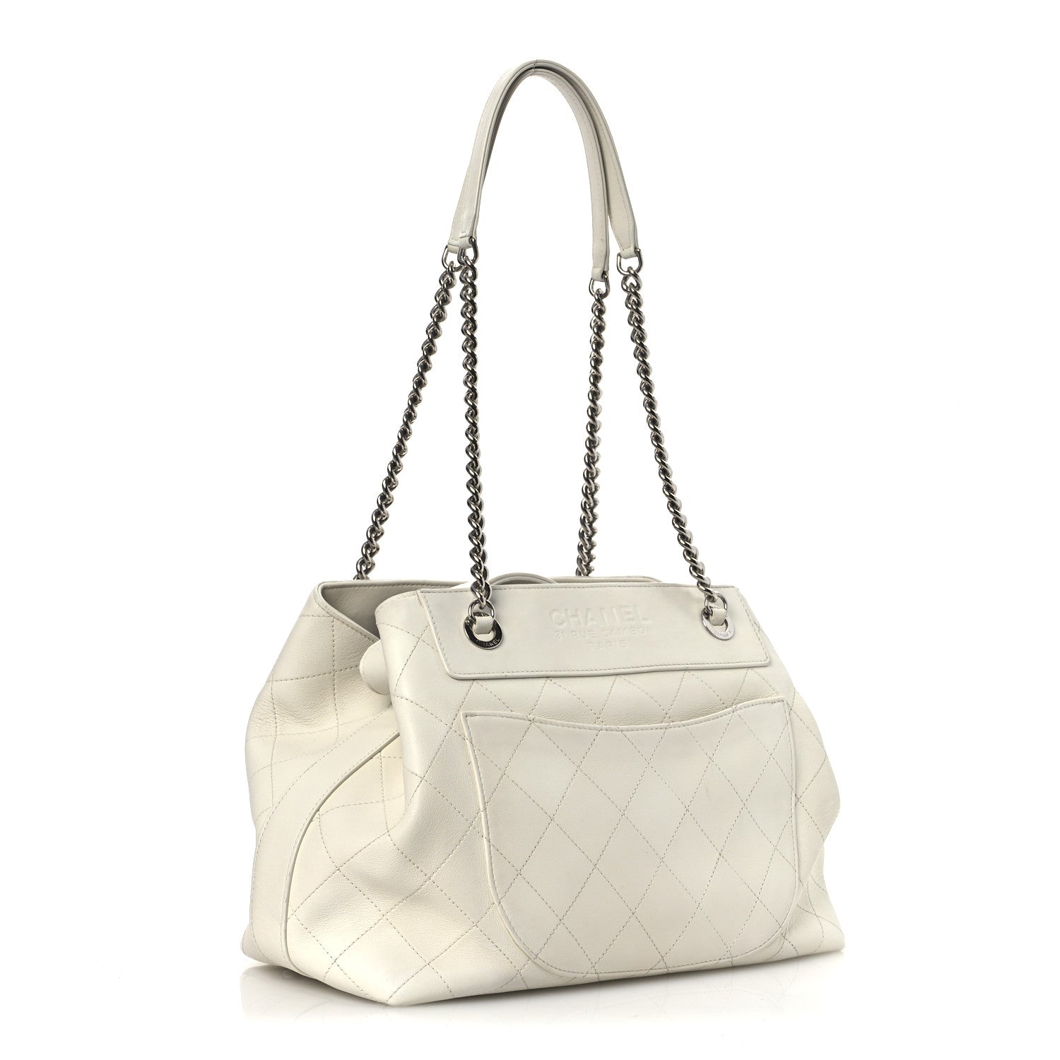 Calfskin Stitched Small Urban Shopping Tote White