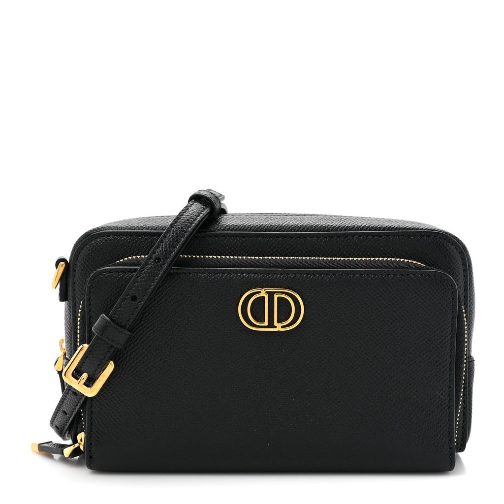 Grained Calfskin Caro Double Pouch Black