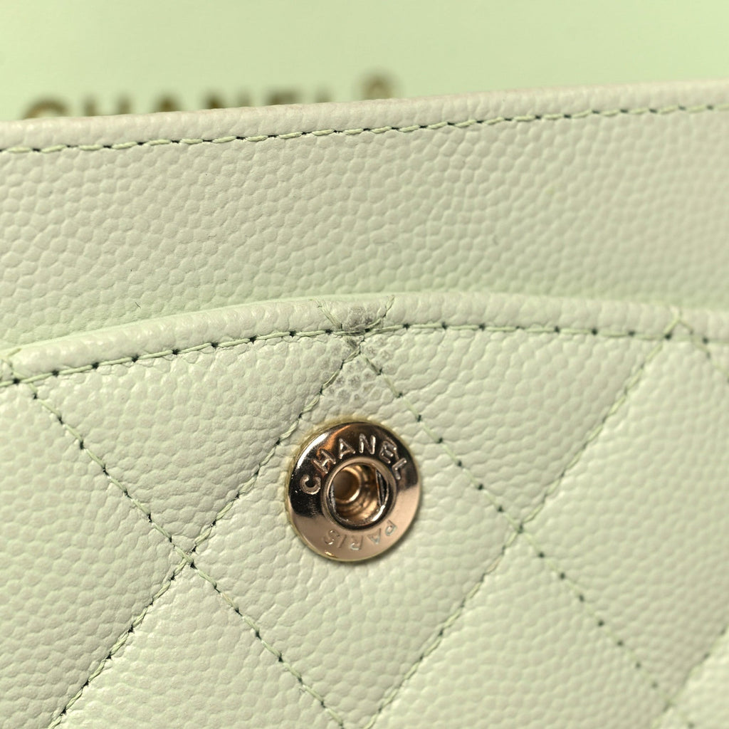 Caviar Quilted Small Double Flap Light Green