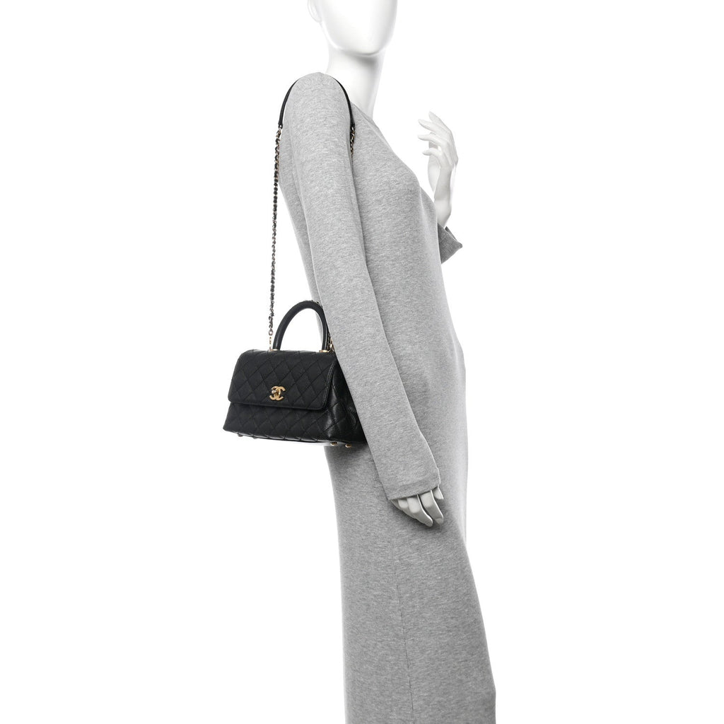 Caviar Quilted Mini Coco Chain Handle Flap Black
