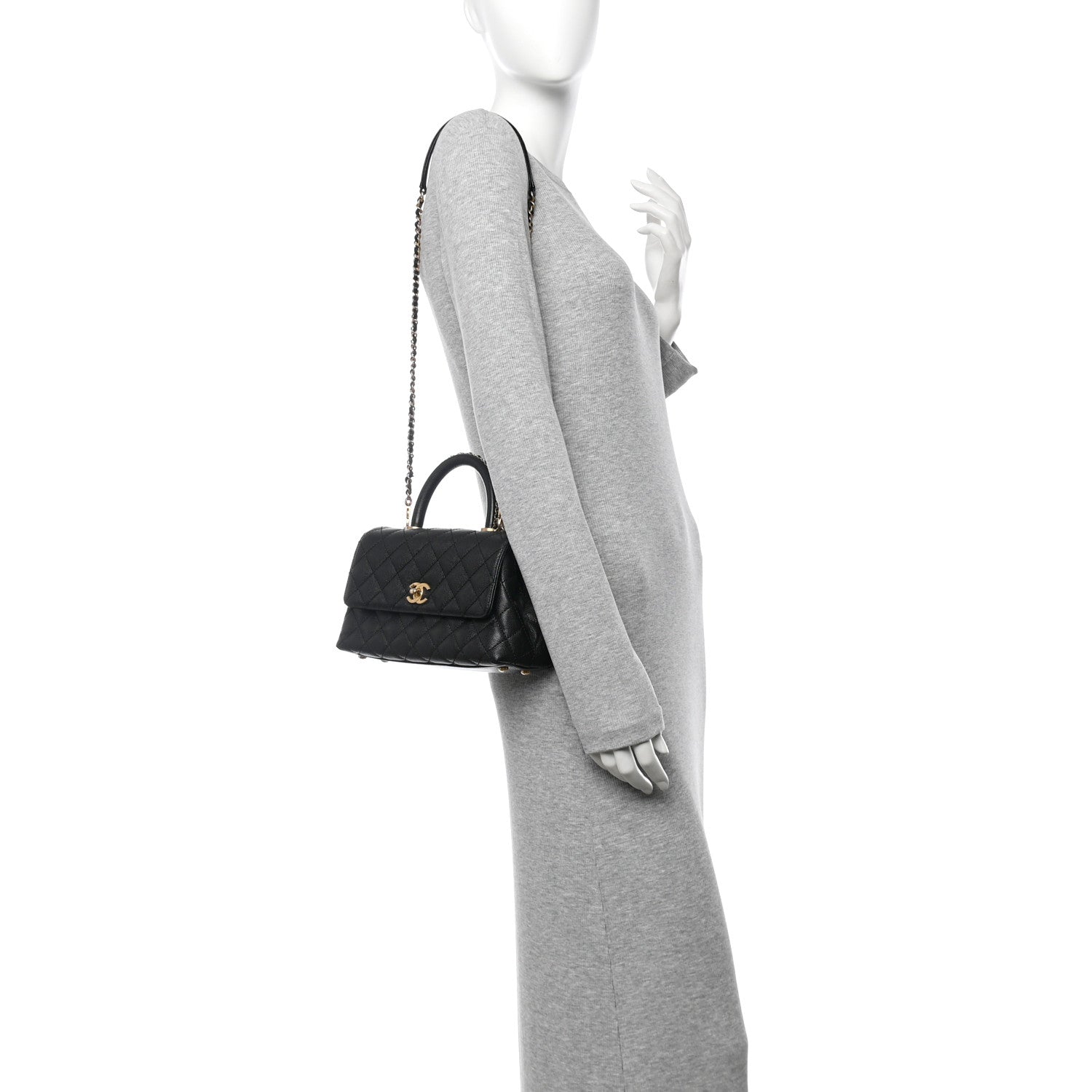 Caviar Quilted Mini Coco Chain Handle Flap Black