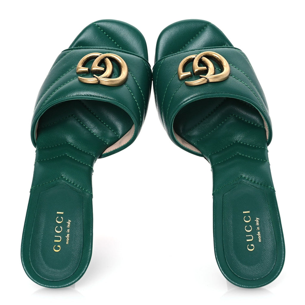Nappa Matelasse GG Marmont 75mm Slide Sandals 35 Emerald