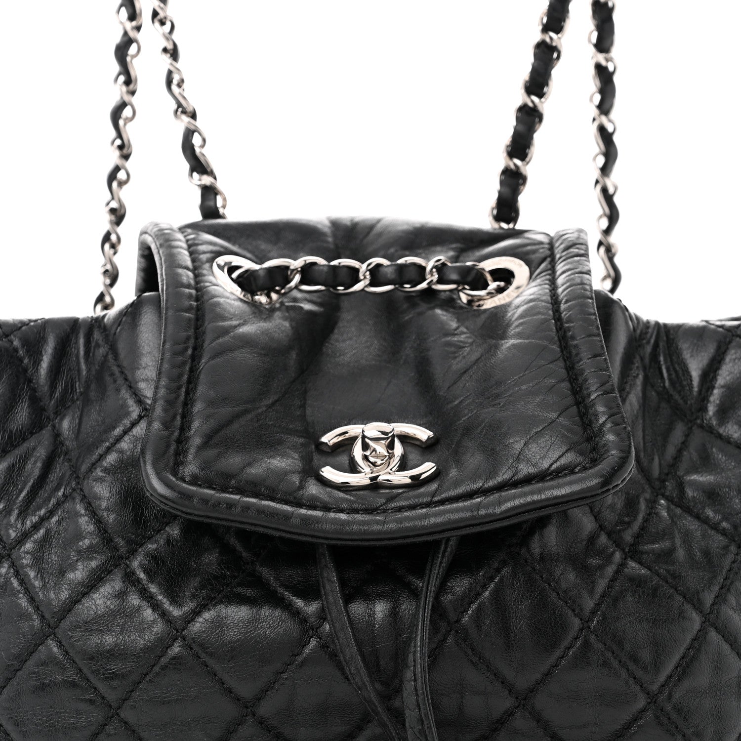 Glazed Calfskin Quilted Beijing Backpack Black