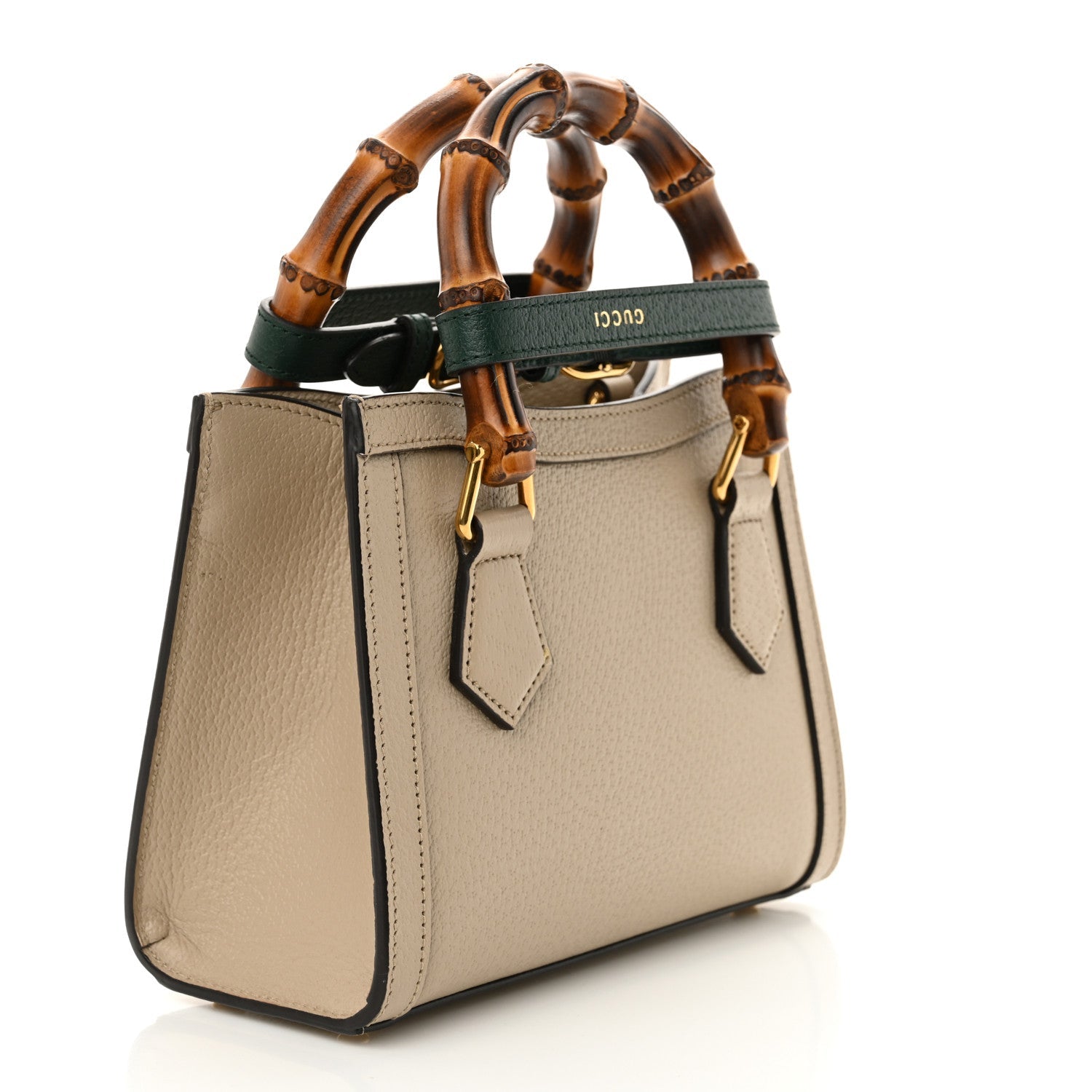 Textured Dollar Calfskin Web Mini Diana Tote Bag Oatmeal Vintage Green