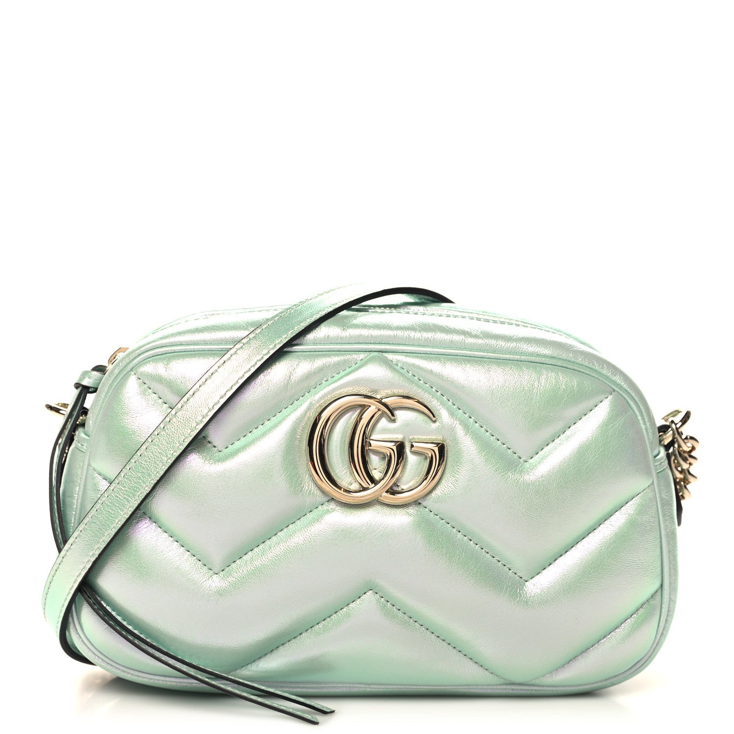 Iridescent Nappa Chevron Matelasse Small GG Marmont Chain Shoulder Bag Iridescent Salvy Green