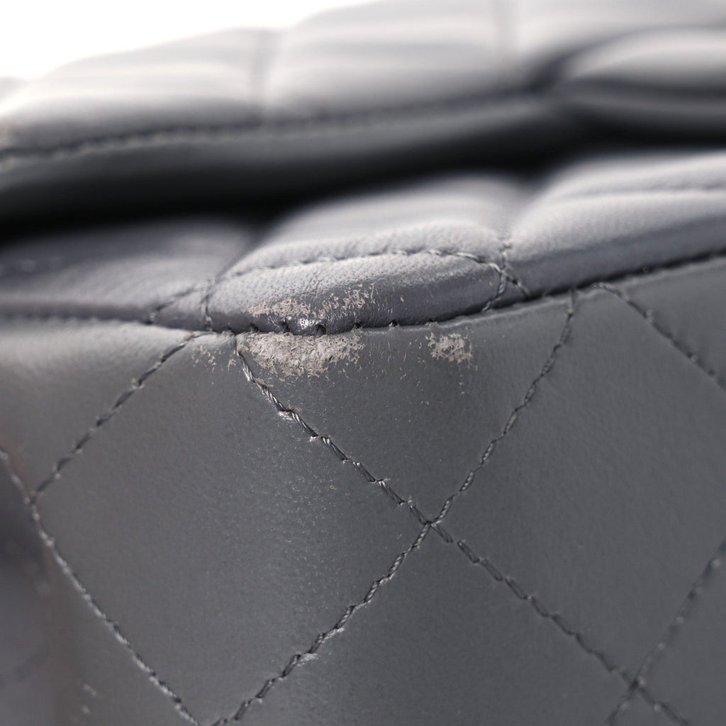 Lambskin Quilted Mini Rectangular Flap Dark Grey
