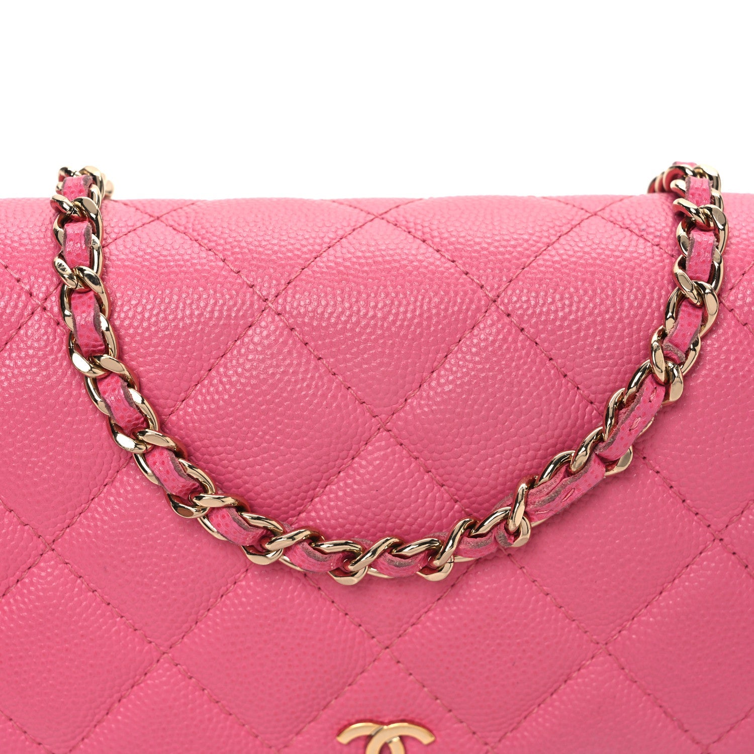 Caviar Quilted Wallet on Chain WOC Pink