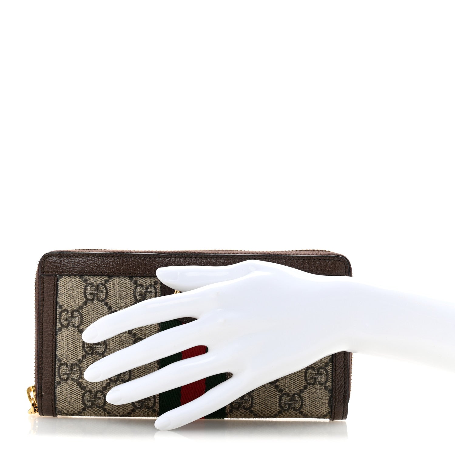 GG Supreme Monogram Web Ophidia Zip Around Wallet Brown