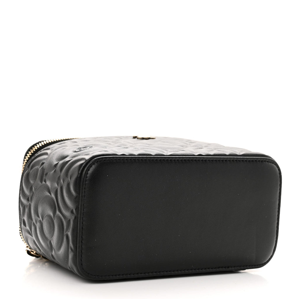 Lambskin Camellia Embossed Small Vanity Case With Chain Black