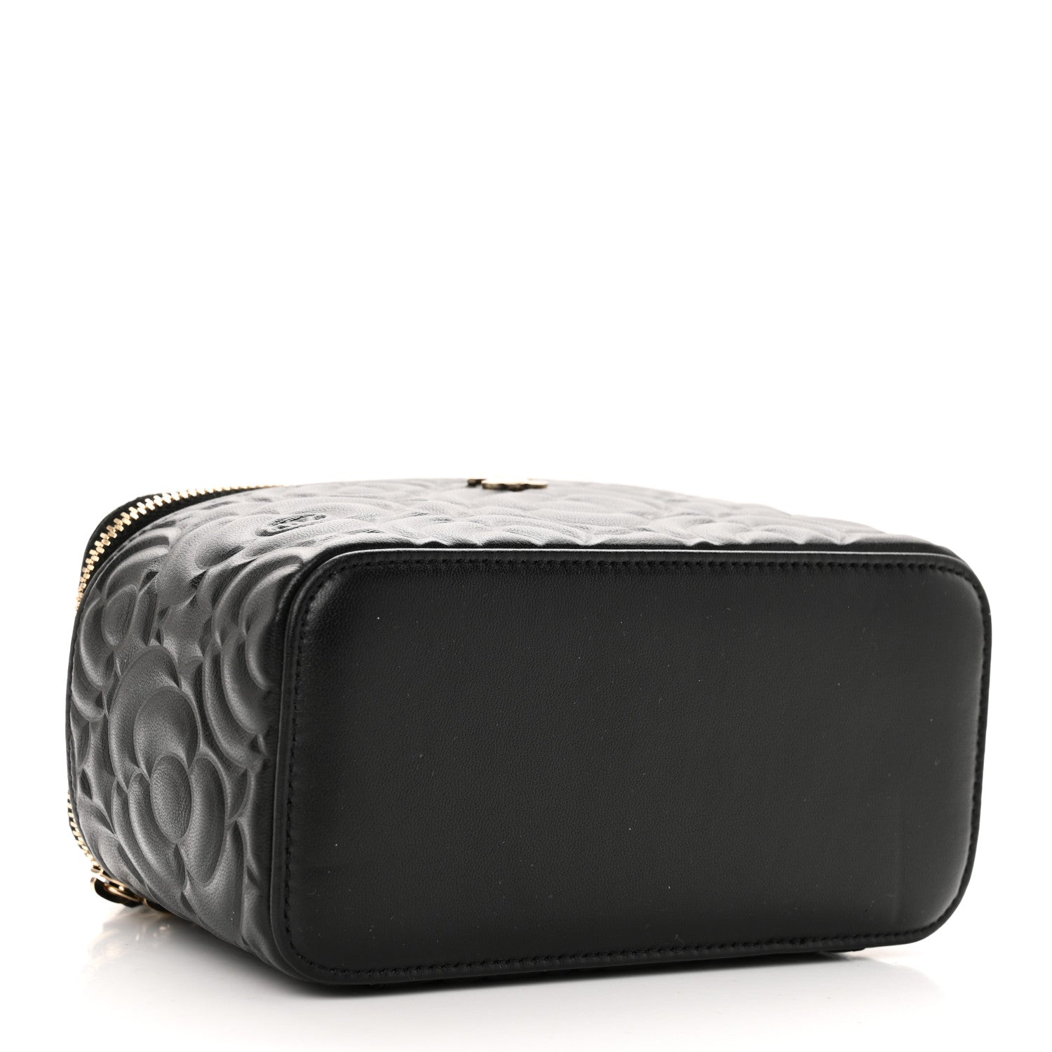 Lambskin Camellia Embossed Small Vanity Case With Chain Black