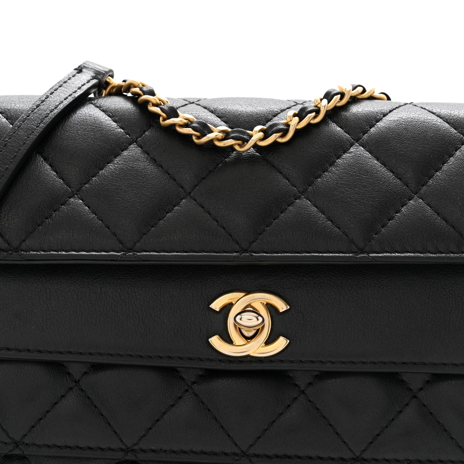 Calfskin Quilted Triple Flap Black