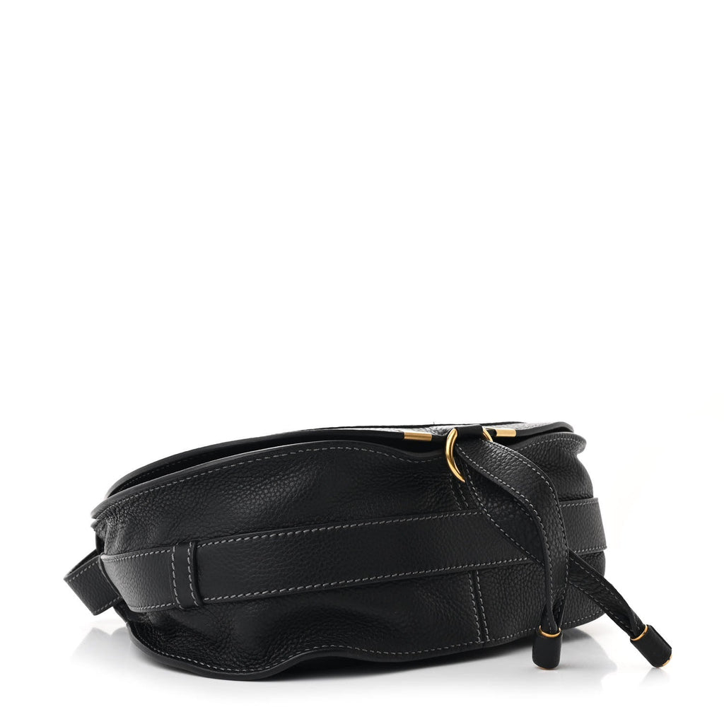 Calfskin Medium Marcie Round Crossbody Bag Black