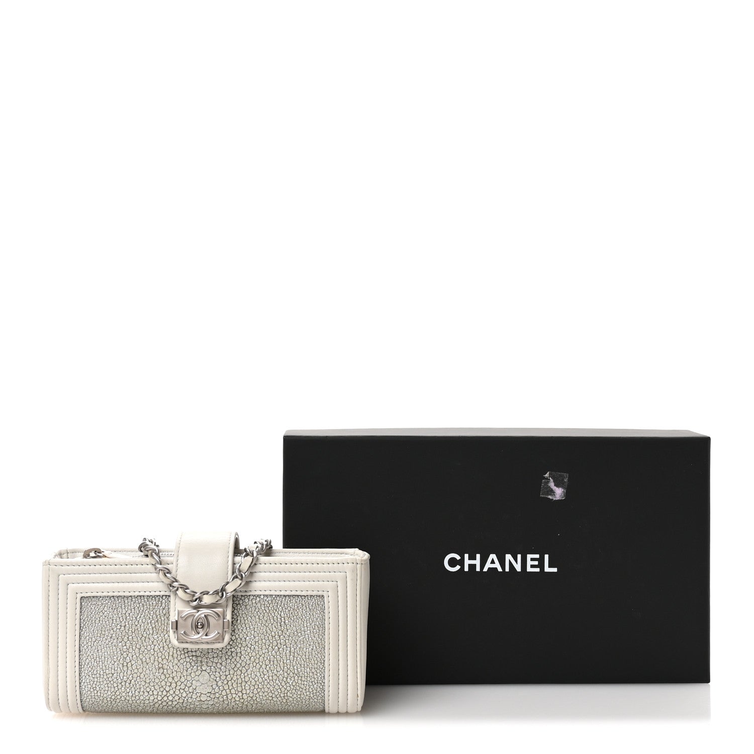 Metallic Galuchat Stingray Lambskin Mini Clutch With Removable Chain Silver