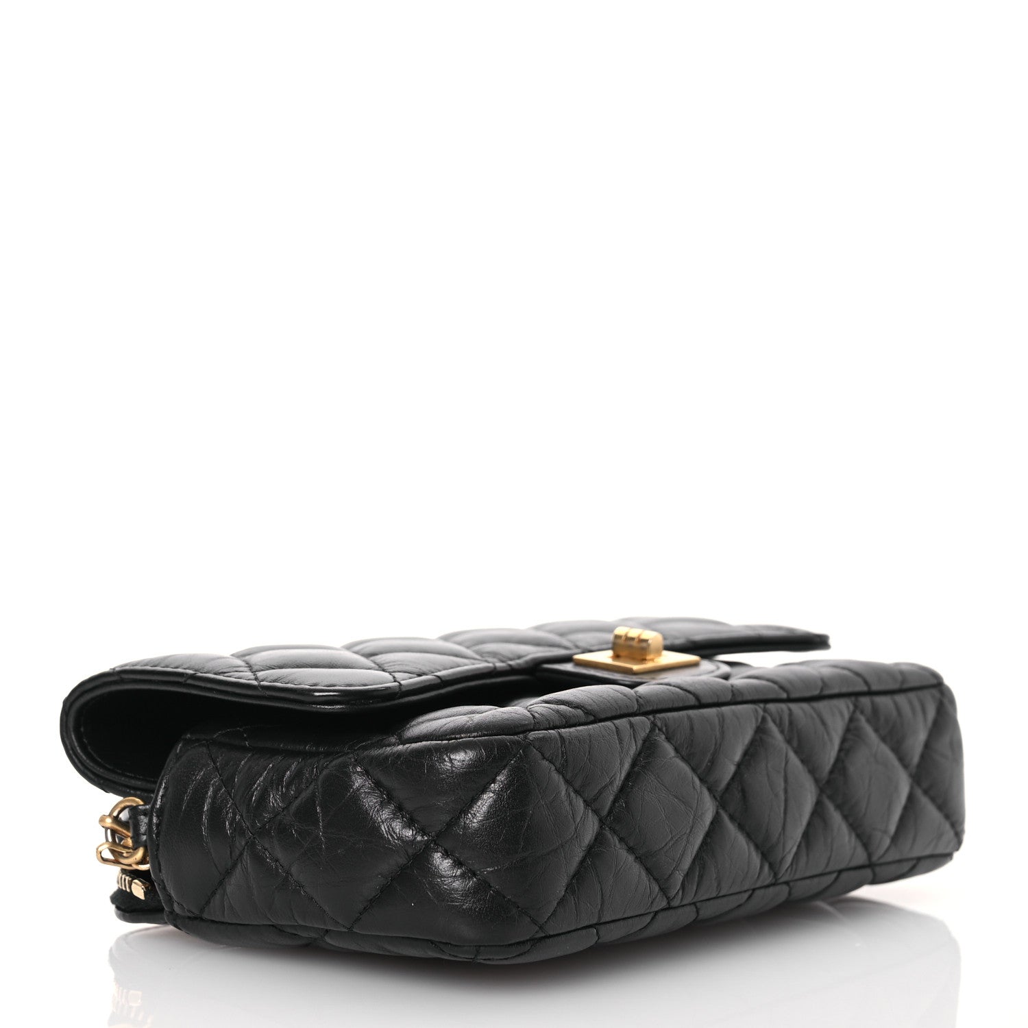 Aged Calfskin Quilted Reissue 2.55 Phone Holder With Chain Black