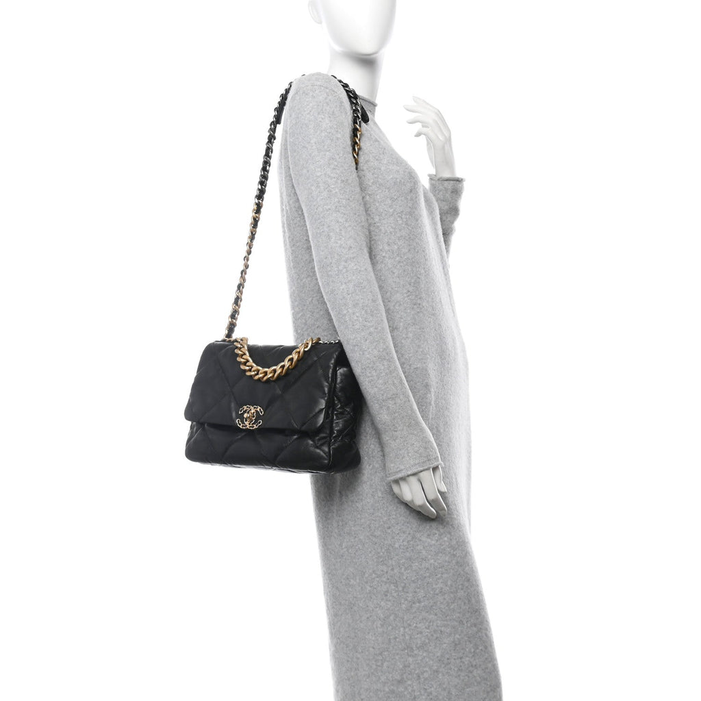 Goatskin Quilted Large Chanel 19 Flap Black