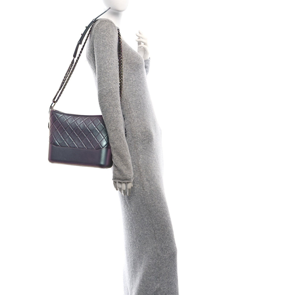 Iridescent Lambskin Calfskin Quilted Medium Gabrielle Hobo Light Purple