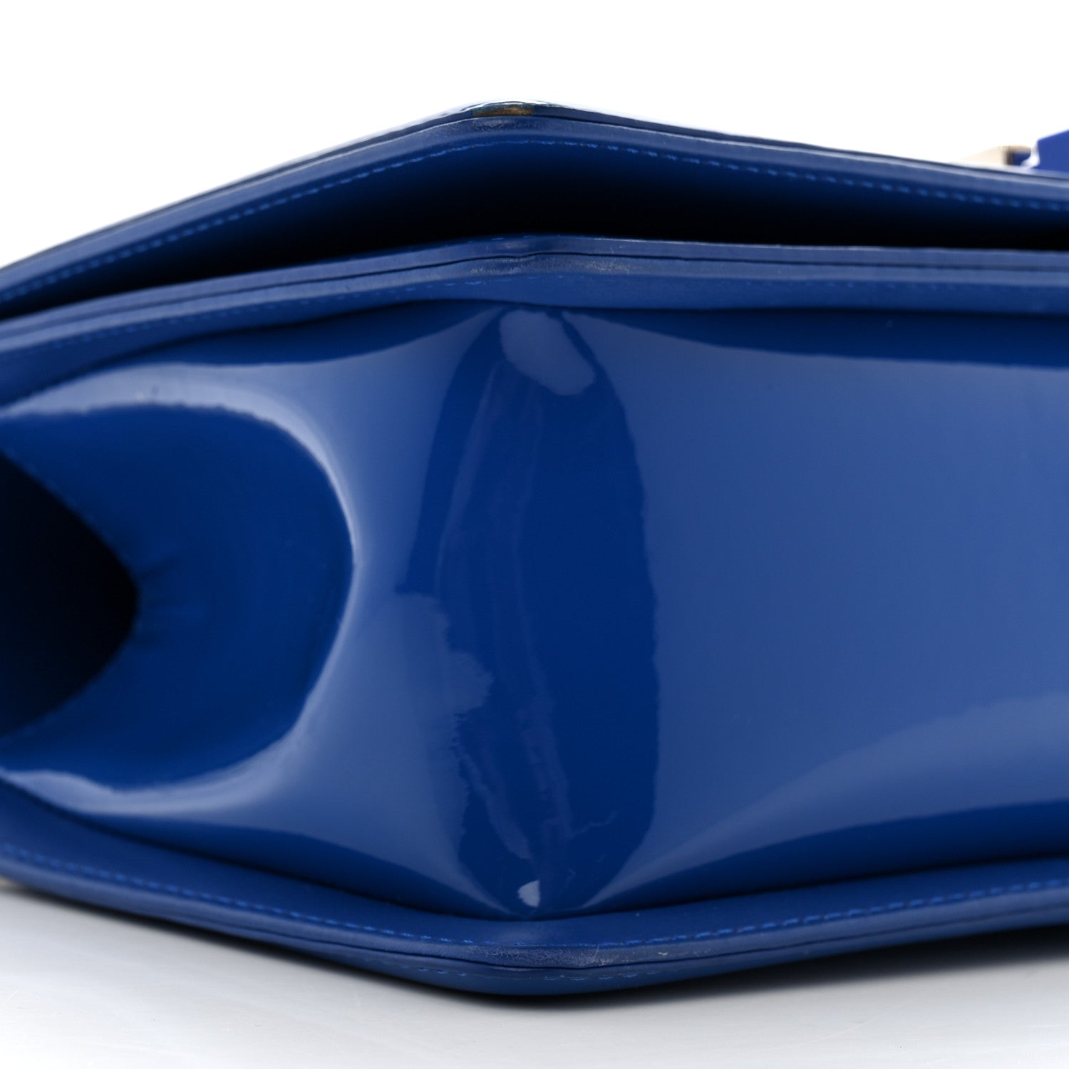 Patent Calfskin Quilted Medium Plexiglass Boy Flap Blue