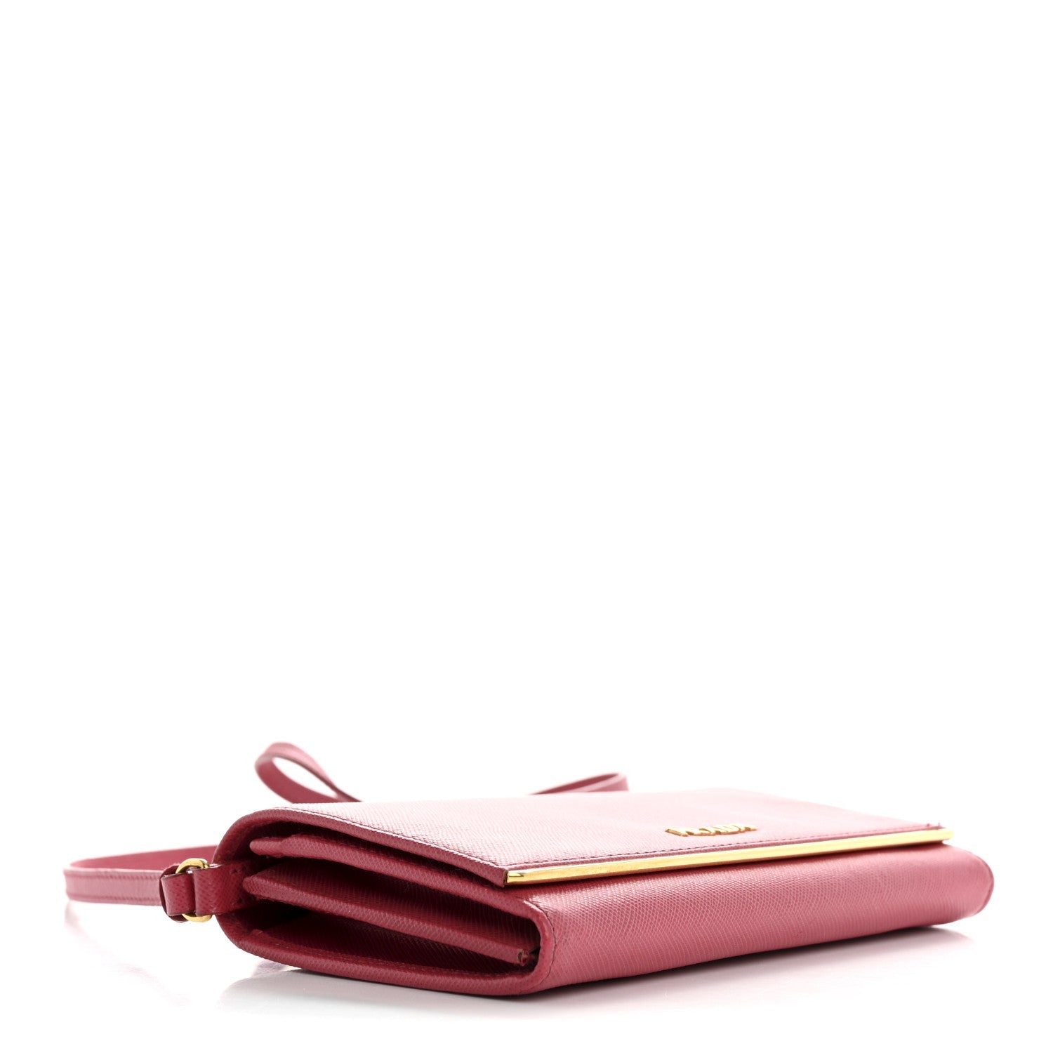Saffiano Metal Bar Flap Wallet with Strap Peonia