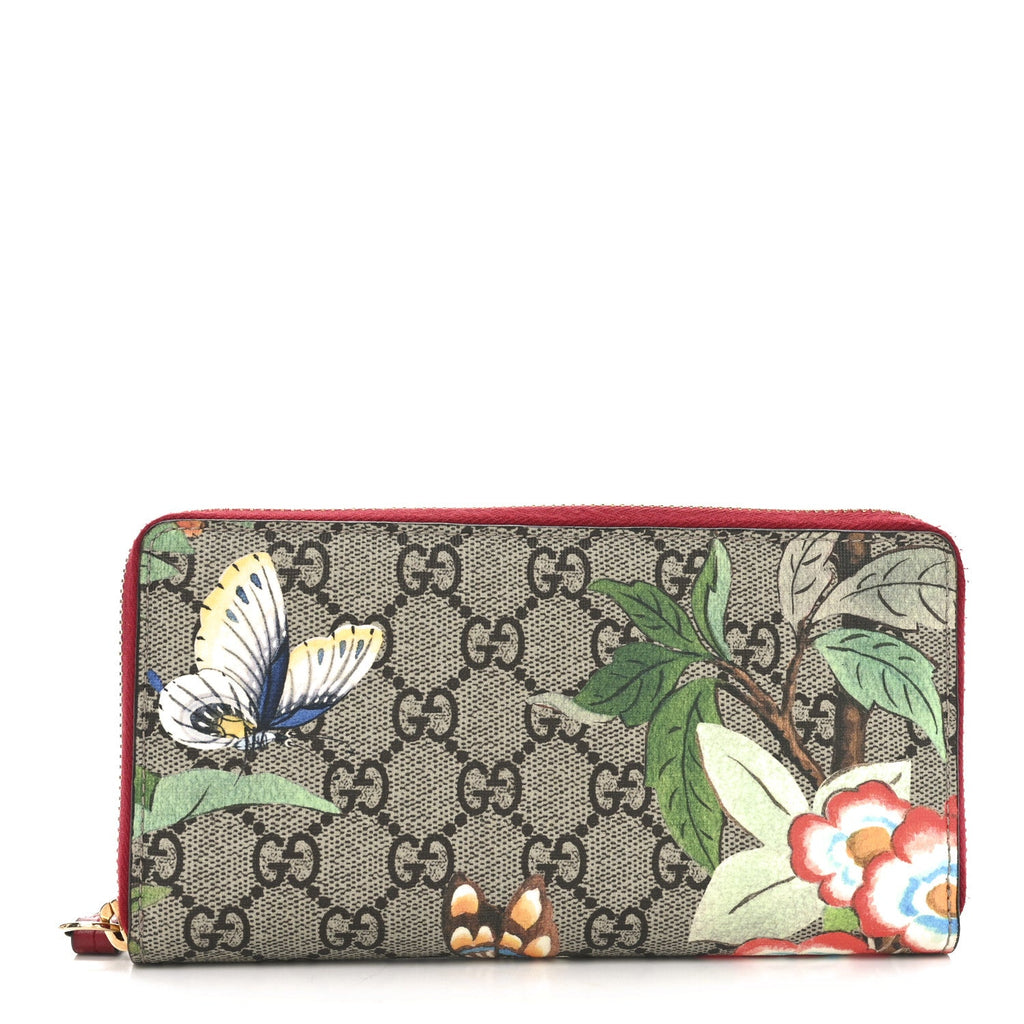 GG Supreme Monogram Tian Zip Around Wallet Beige Multicolor Red