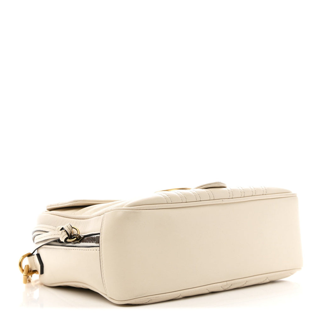 Calfskin Matelasse Sylvie Web Small GG Marmont Top Handle Shoulder Bag White