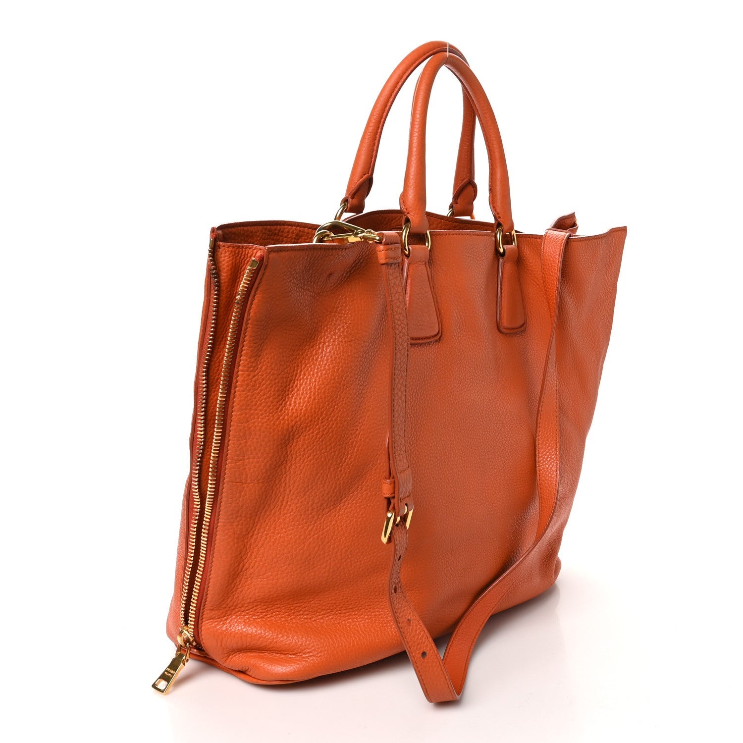 Vitello Daino Side Zip Shopping Tote Papaya