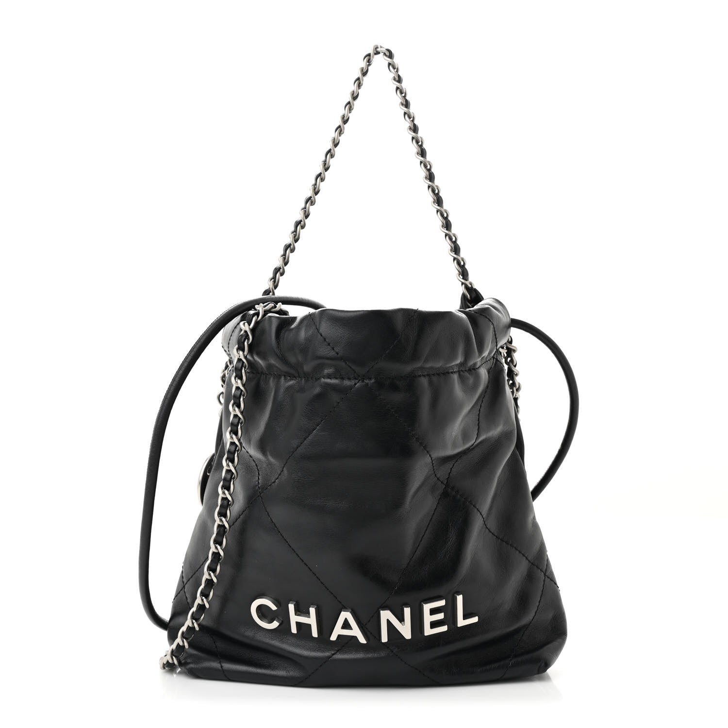 Shiny Calfskin Quilted Mini Chanel 22 Black