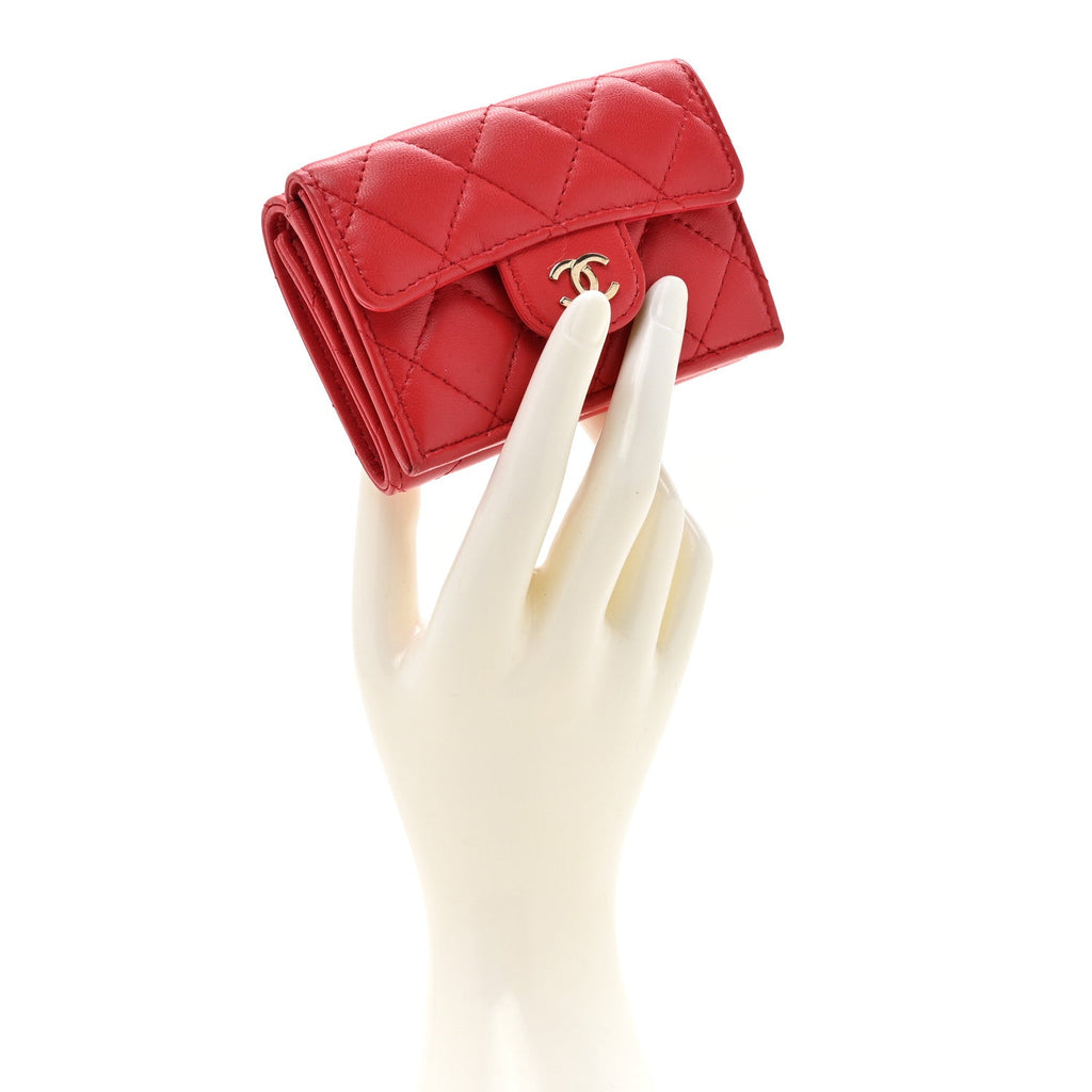 Lambskin Quilted Double Flap Wallet  Red