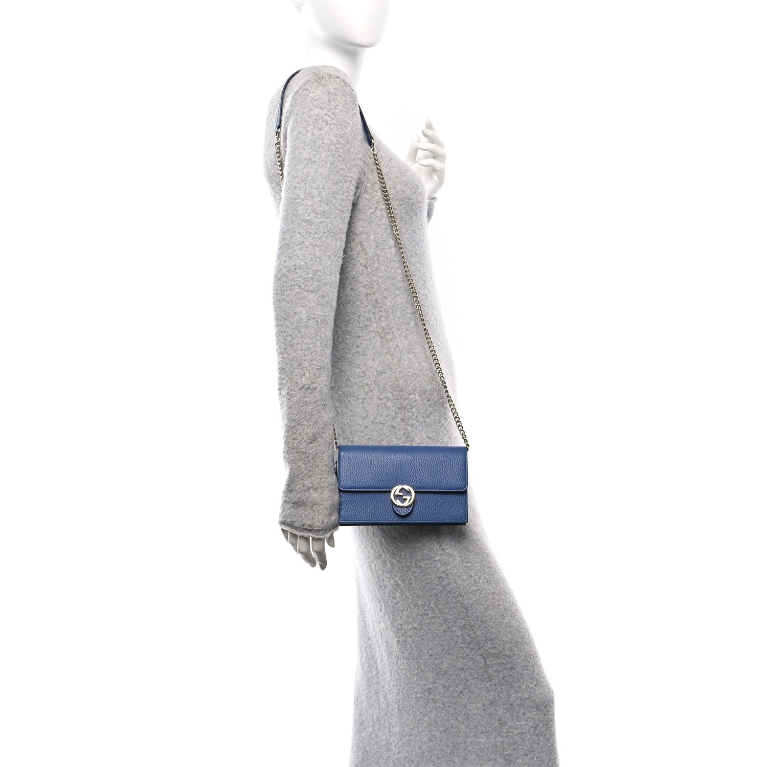 Dollar Calfskin Interlocking G Chain Wallet Caspian